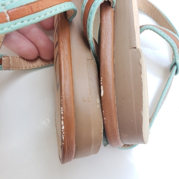 Kelsi Dagger Strappy Sandals w/Backstrap Leather Tan Aqua Boho Flats - Picture 5 of 8